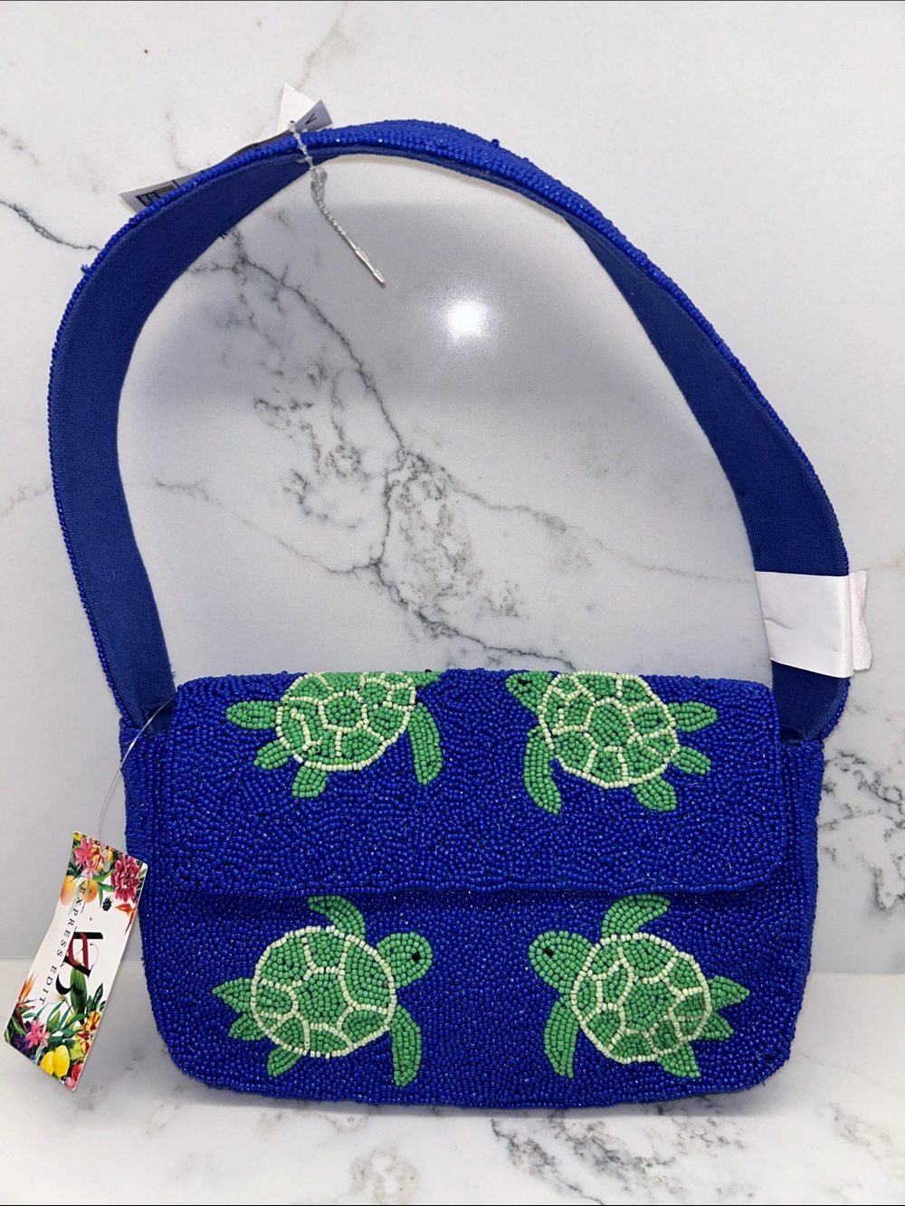 NWT Viral Blue Sea Turtle Beaded Shoulder Bag